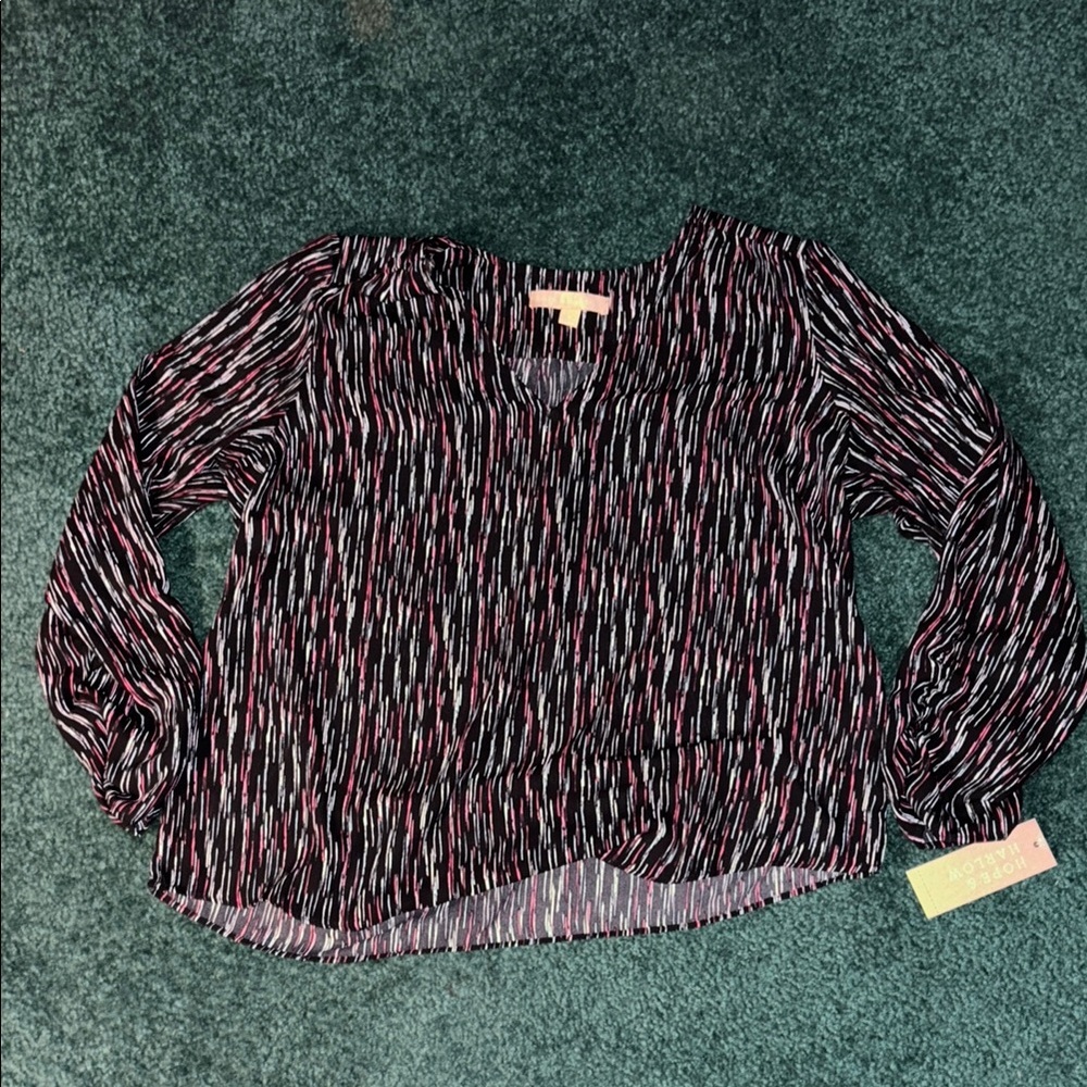NWT Hope & Harlow Stylish Black, White & Pink Women's Top Size Large